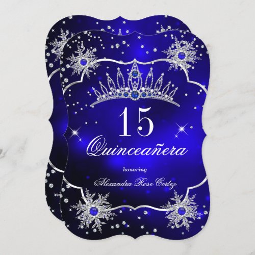 Quinceanera Royal Blue Snowflake Tiara 15th Party Invitation