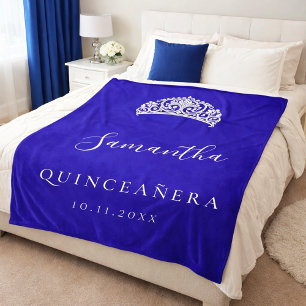 Quinceanera royal blue tiara crown name fleece blanket