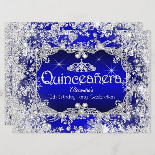 Quinceanera Royal Blue Tiara Winter Wonderland Invitation