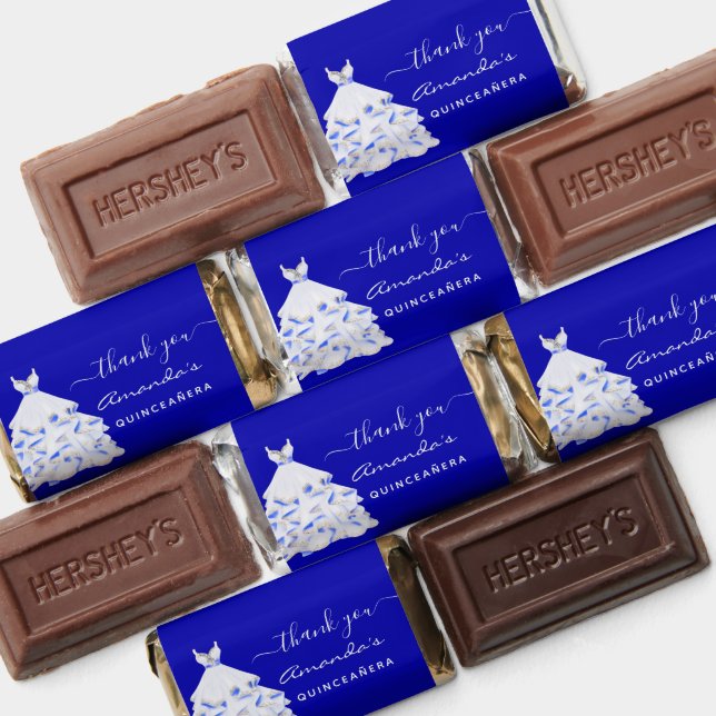 Quinceanera royal blue white dress thank you hershey's miniatures (Assorted)