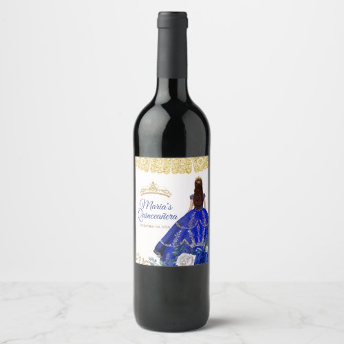 Quinceaera Royal Blue Wine Bottle Party Label