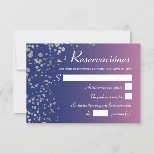 Quinceanera Royal Pink Silver Spanish Reservacion Invitation
