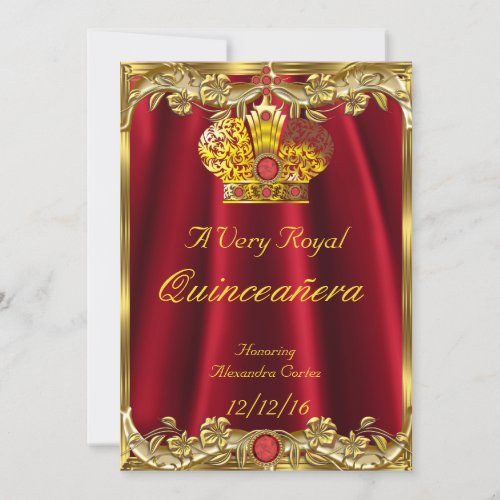 Quinceanera Royal Red Gem Gold Princess Crown 2 Invitation