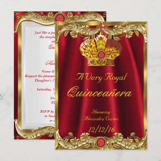 Quinceanera Royal Red Gem Gold Princess Crown 2 Invitation