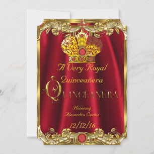 Quinceanera Royal Red Gem Gold Princess Crown Invitation