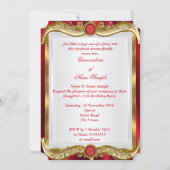 Quinceanera Royal Red Gem Gold Princess Crown Invitation (Back)