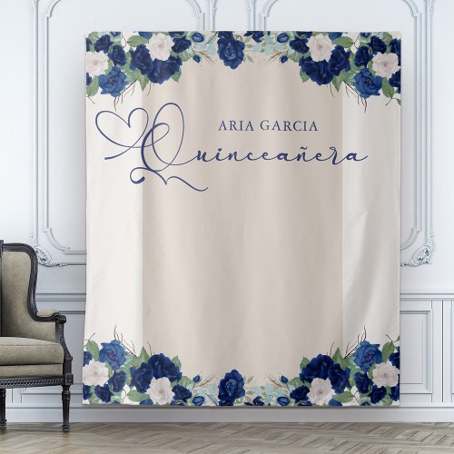 Quinceanera Royal Rose Blue Floral Backdrop