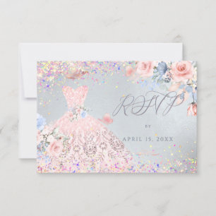 Quinceanera RSVP Blush Pin Glitter Gown Invitation