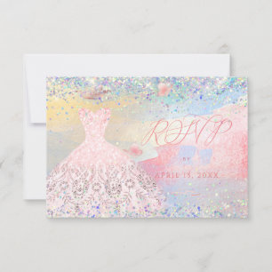 Quinceanera RSVP Blush Pink Glitter Gown Invitation