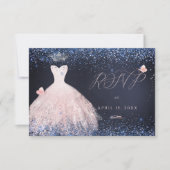 Quinceanera RSVP Butterfly Blush Gown Navy In Invitation (Front)