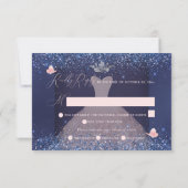 Quinceanera RSVP Butterfly Blush Gown Navy In Invitation (Back)