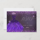 Quinceanera RSVP Butterfly Ultra Violet Gown Invitation (Front)