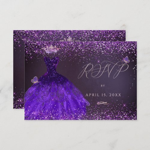 Quinceanera RSVP Butterfly Ultra Violet Gown Invitation