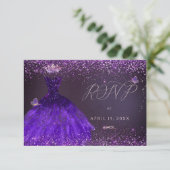 Quinceanera RSVP Butterfly Ultra Violet Gown Invitation (Standing Front)