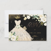 Quinceanera RSVP Champagne Gold Glitter Gown Invitation (Front)