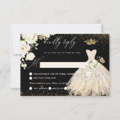 Quinceanera RSVP Champagne Gold Glitter Gown Invitation (Back)