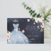 Quinceanera RSVP Dusty Blue Glitter Gown Invitation (Standing Front)