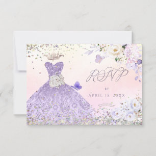 Quinceanera RSVP Dusty Purple Glitter Gown Invitation