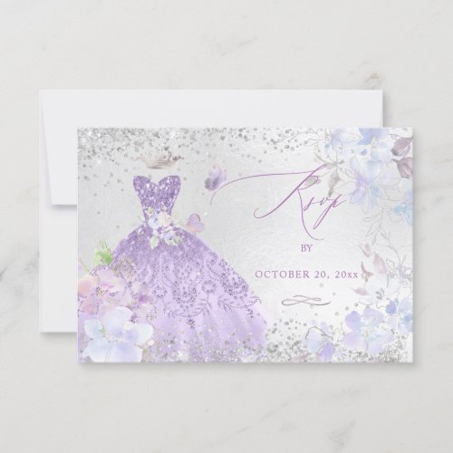 Quinceanera RSVP Dusty Purple Glitter Gown Invitation