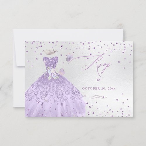 Quinceanera RSVP Dusty Purple Glitter Gown Invitation
