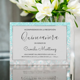 Quinceanera RSVP Teal Blue Girly Glitter Sparkle Invitation