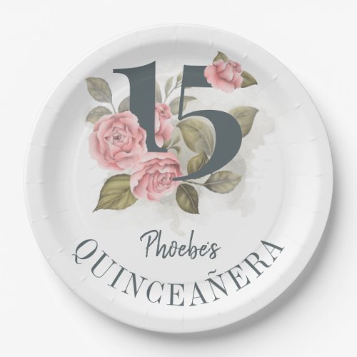 Quinceanera Rustic 15th Birthday Floral Paper Plates