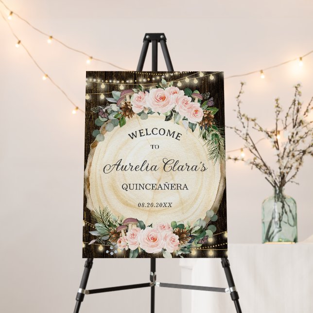 Quinceanera Rustic Blush Floral Enchanted Forest Foam Board (In Situ (Stand))