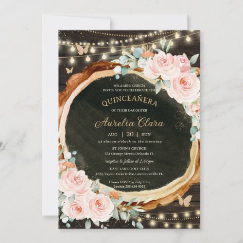 Quinceaera Rustic Blush Floral Enchanted Forest Invitation