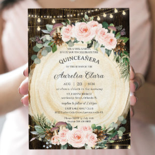 Quinceañera Rustic Blush Floral Enchanted Forest Invitation