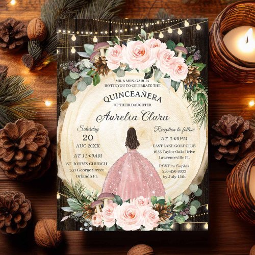 Quinceanera Rustic Blush Floral Enchanted Forest Invitation