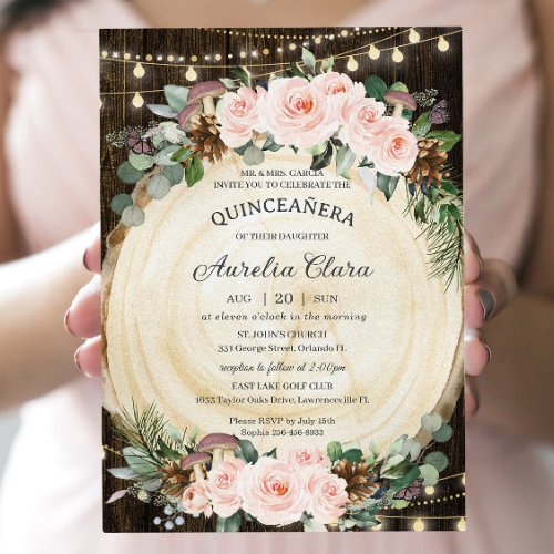 Quinceaera Rustic Blush Floral Enchanted Forest Invitation