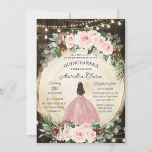 Quinceanera Rustic Blush Floral Enchanted Forest Invitation