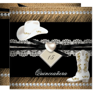 Hat Invitations Zazzle Quinceanera Rustic Burlap Cowgirl Hat Boots Party Invitation