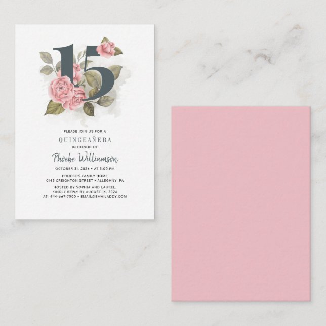 Quinceanera Rustic Floral 15th Birthday Botanical Note Card (Front/Back)