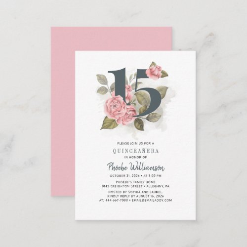 Quinceanera Rustic Floral 15th Birthday Botanical Note Card