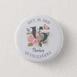 Quinceanera Rustic Floral 15th Birthday Button