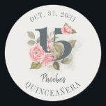 Quinceanera Rustic Floral 15th Birthday Classic Round Sticker<br><div class="desc">Cute modern yet elegant Quinceañera Mis Quince Anos birthday party stickers. Featuring a rustic floral olive green and pink colors design and template that can be easily edited and the text replaced with your own details by clicking the "Personalize" button. For further customization, please click the "Customize Further" link and...</div>