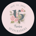 Quinceanera Rustic Floral 15th Birthday Classic Round Sticker<br><div class="desc">Cute modern yet elegant Quinceañera Mis Quince Anos birthday party stickers. Featuring a rustic floral olive green and pink colors design and template that can be easily edited and the text replaced with your own details by clicking the "Personalize" button. For further customization, please click the "Customize Further" link and...</div>