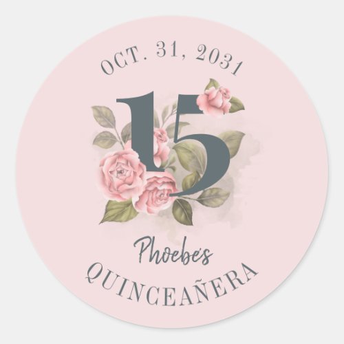 Quinceanera Rustic Floral 15th Birthday Classic Round Sticker