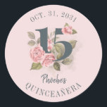 Quinceanera Rustic Floral 15th Birthday Classic Round Sticker<br><div class="desc">Cute modern yet elegant Quinceañera Mis Quince Anos birthday party stickers. Featuring a rustic floral olive green and pink colors design and template that can be easily edited and the text replaced with your own details by clicking the "Personalize" button. For further customization, please click the "Customize Further" link and...</div>