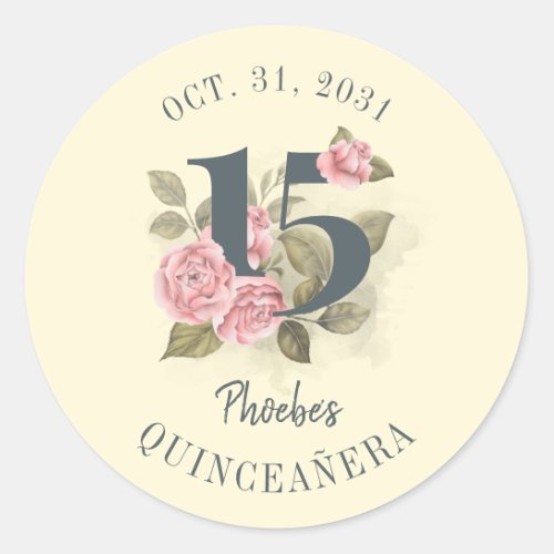 Quinceanera Rustic Floral 15th Birthday Classic Round Sticker
