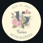 Quinceanera Rustic Floral 15th Birthday Classic Round Sticker<br><div class="desc">Cute modern yet elegant Quinceañera Mis Quince Anos birthday party stickers. Featuring a rustic floral olive green and pink colors design and template that can be easily edited and the text replaced with your own details by clicking the "Personalize" button. For further customization, please click the "Customize Further" link and...</div>