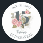 Quinceanera Rustic Floral 15th Birthday Classic Round Sticker<br><div class="desc">Cute modern yet elegant Quinceañera Mis Quince Anos birthday party stickers. Featuring a rustic floral olive green and pink colors design and template that can be easily edited and the text replaced with your own details by clicking the "Personalize" button. For further customization, please click the "Customize Further" link and...</div>