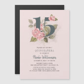 Quinceanera Rustic Floral 15th Birthday Magnetic Invitation (Front/Back)