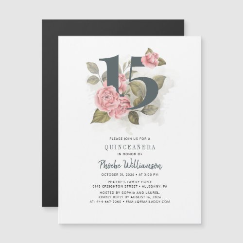 Quinceanera Rustic Floral 15th Birthday Magnetic Invitation