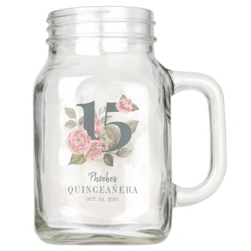 Quinceanera Rustic Floral 15th Birthday Mason Jar