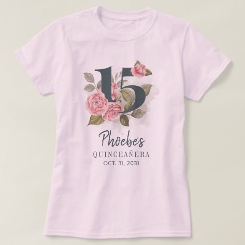 Quinceanera Rustic Floral 15th Birthday Matching T_Shirt