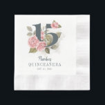 Quinceanera Rustic Floral 15th Birthday Napkins<br><div class="desc">Cute modern yet elegant Quinceañera Mis Quince Anos birthday party napkins. Featuring a rustic floral olive green and pink colors design and template that can be easily edited and the text replaced with your own details by clicking the "Personalize" button. For further customization, please click the "Customize Further" link and...</div>