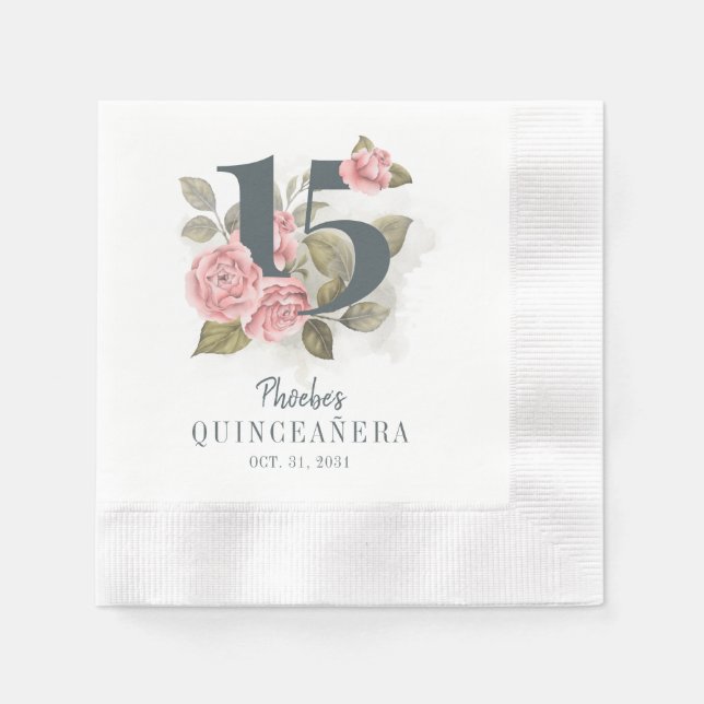 Quinceanera Rustic Floral 15th Birthday Napkins (Front)