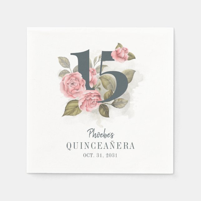 Quinceanera Rustic Floral 15th Birthday Paper Napkins (Front)